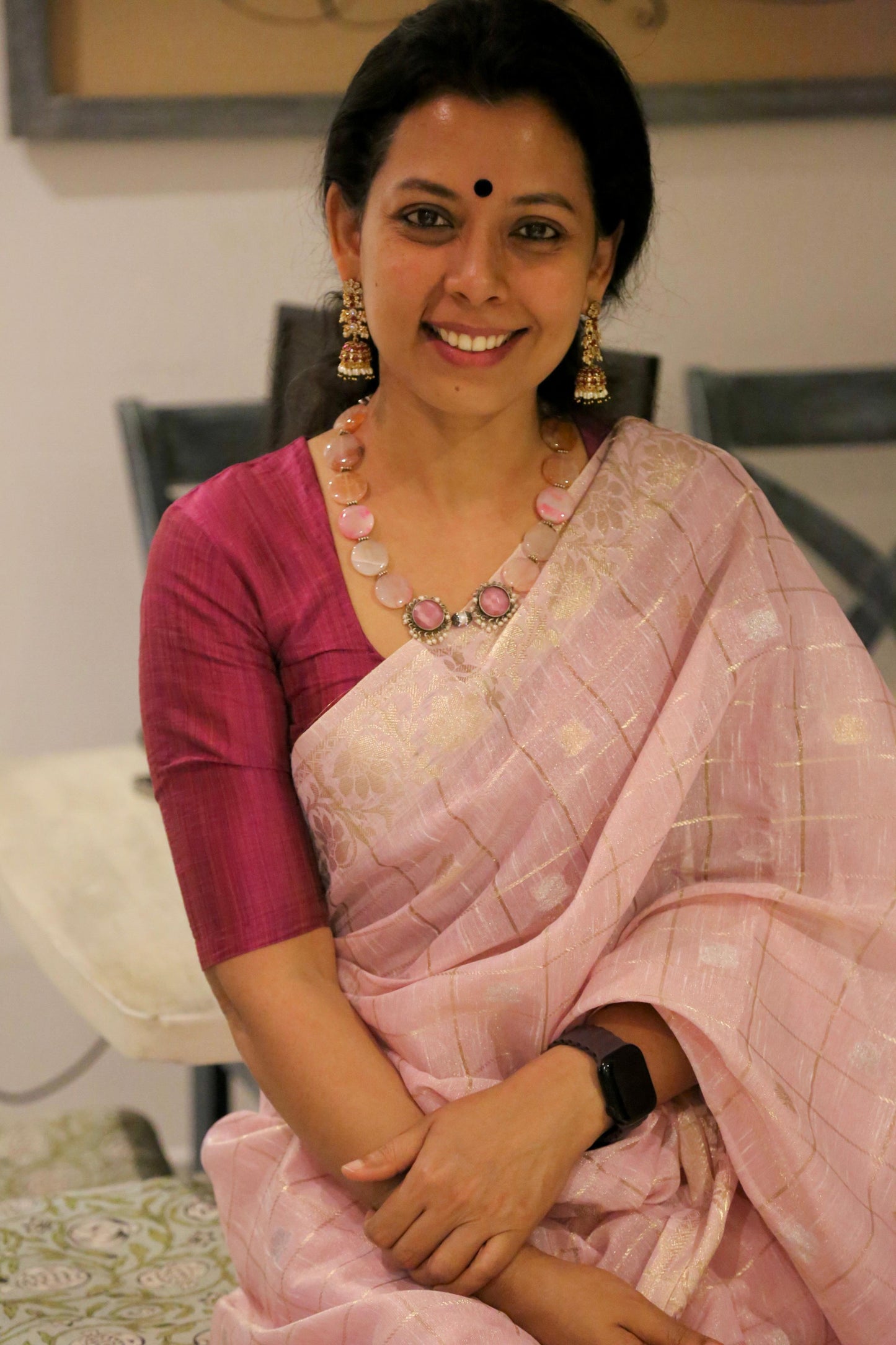 PINK BANARASI LINEN TISSUE SILK SAREE