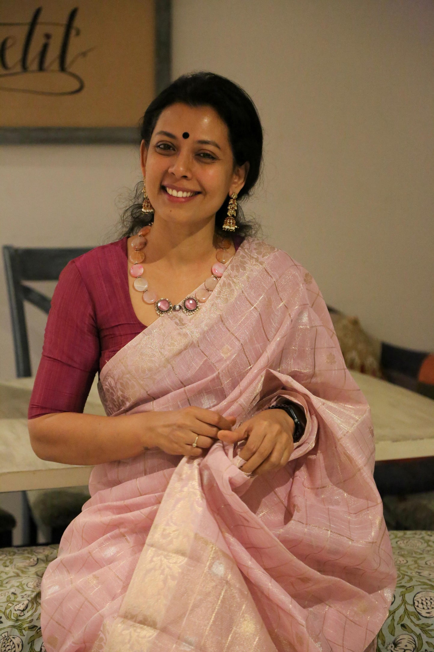 PINK BANARASI LINEN TISSUE SILK SAREE