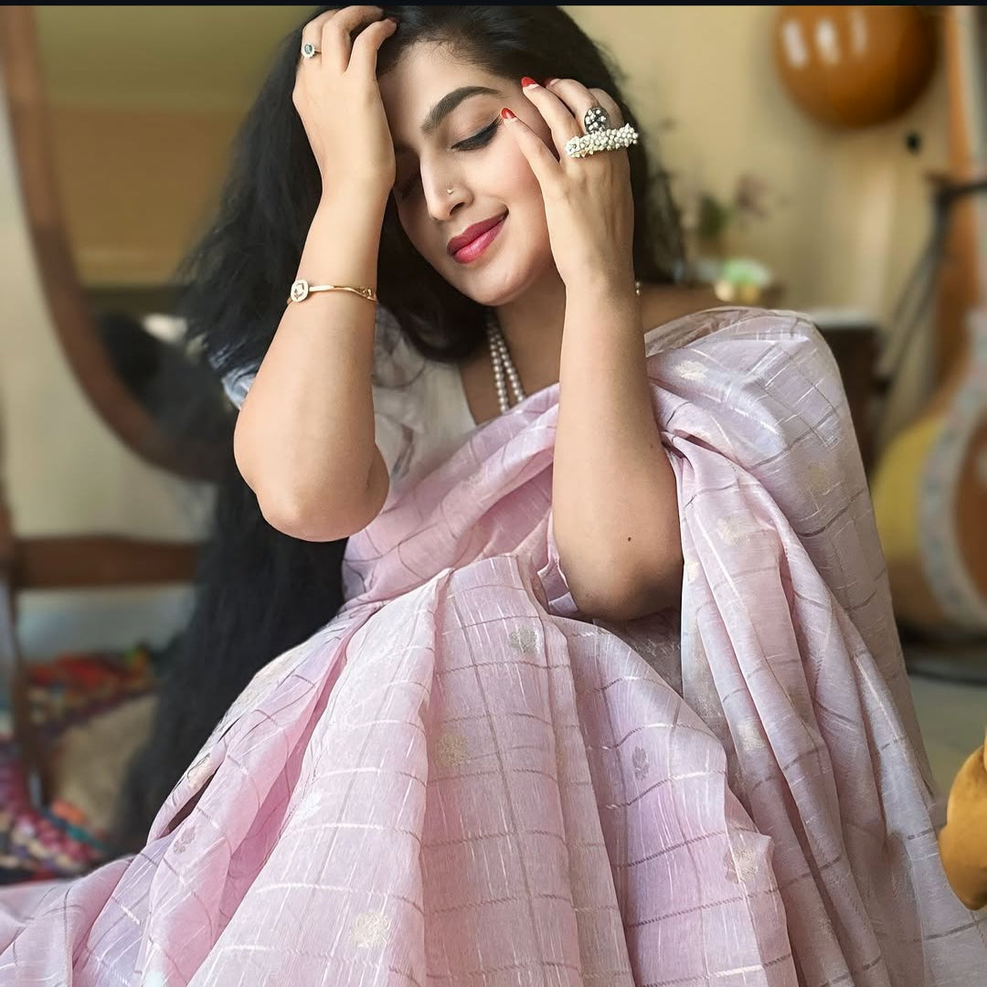 PINK BANARASI LINEN TISSUE SILK SAREE