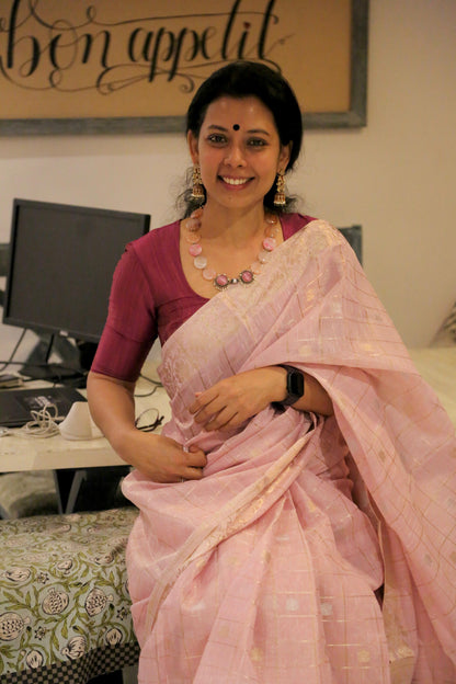 PINK BANARASI LINEN TISSUE SILK SAREE
