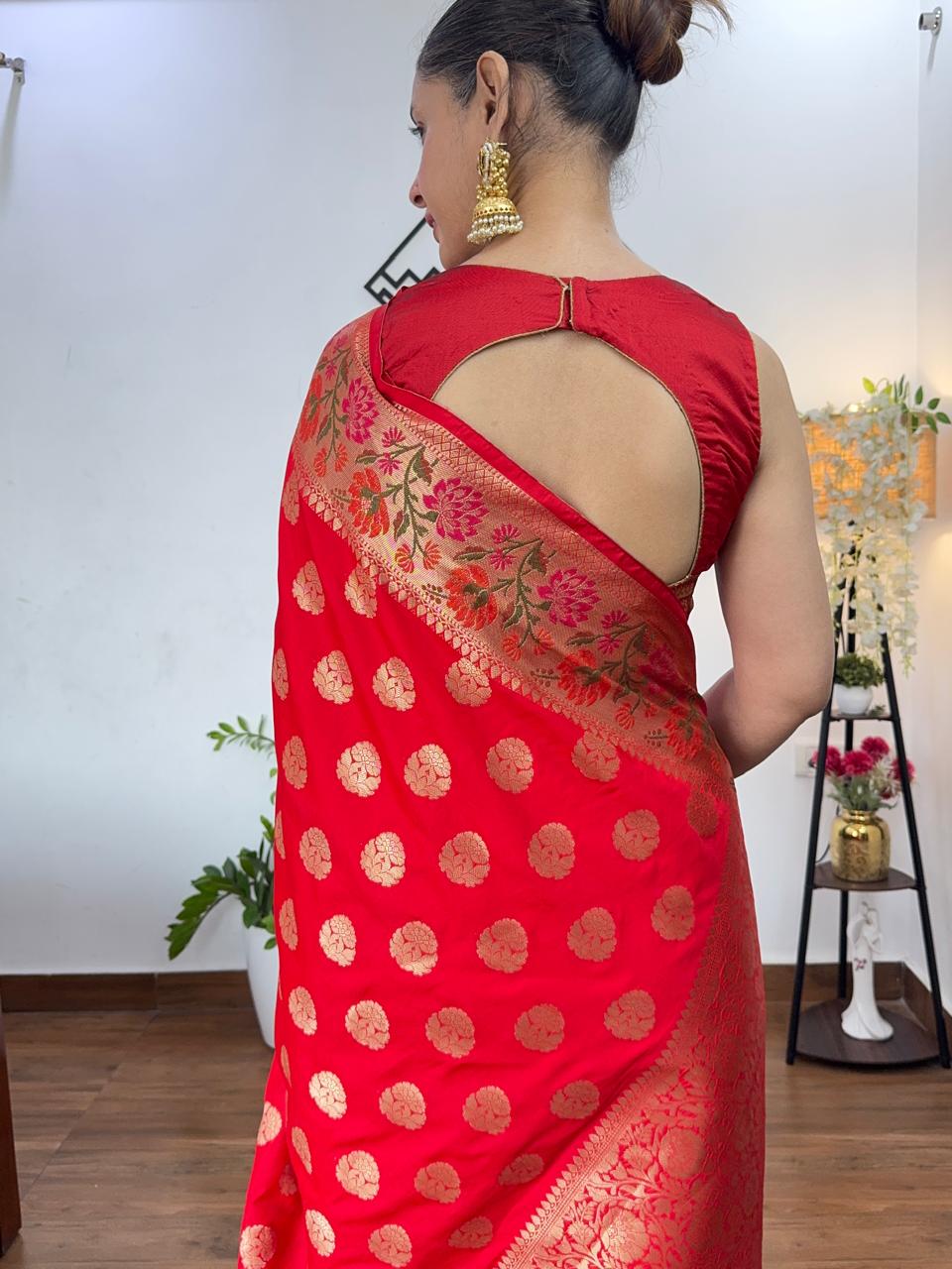 RED BUTTA MOTIF PAITHANI BANARASI KATAN SILK SAREE