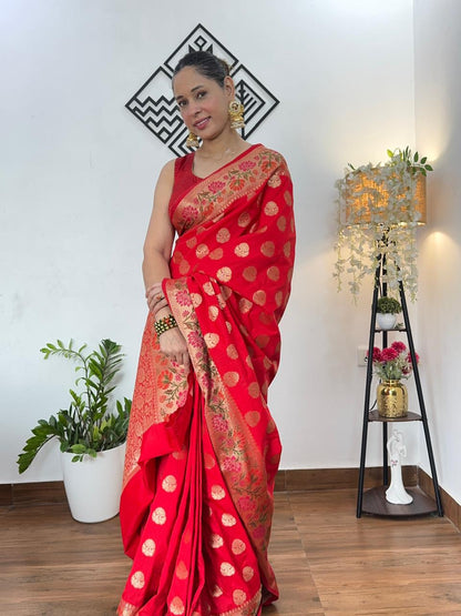 RED BUTTA MOTIF PAITHANI BANARASI KATAN SILK SAREE