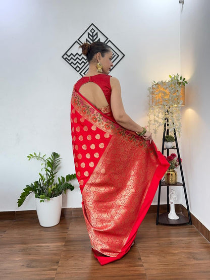 RED BUTTA MOTIF PAITHANI BANARASI KATAN SILK SAREE
