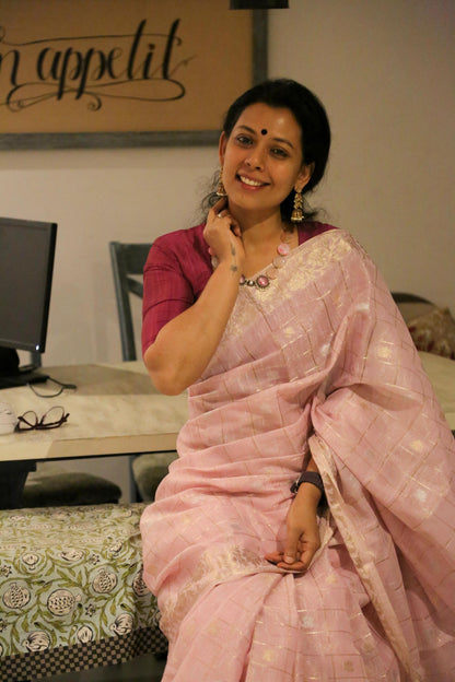 PINK BANARASI LINEN TISSUE SILK SAREE