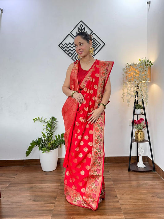 RED BUTTA MOTIF PAITHANI BANARASI KATAN SILK SAREE