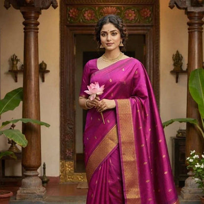 Pure Handloom Purple Thirubhuvanam Silk Saree - Purple with border